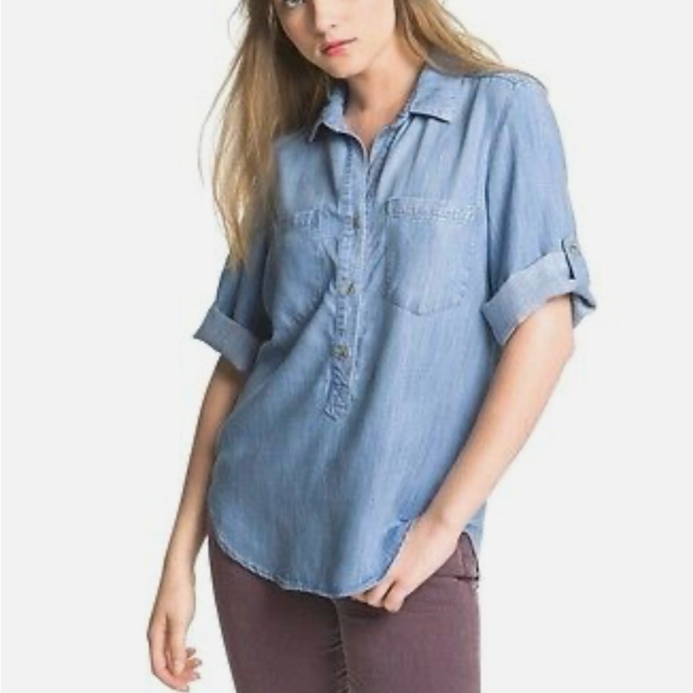 Cloth & Stone Chambray Tunic short sleeve shirt in Vintage wash Size S